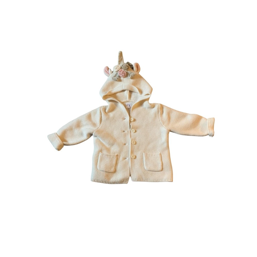 Baby Gap Unicorn Knit Cardigan Sweater Ivory Frost 18-24 Months Girls